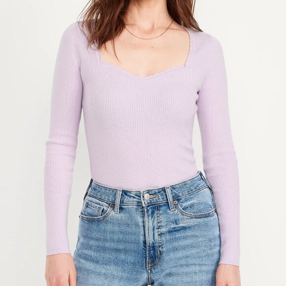 (NWT) Old Navy - light lavender/purple ribbed sweetheart long sleeve sweater top - Picture 1 of 5